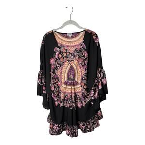 Avenue Black and Purple Printed Ruffled Flowy Tunic Size 18/20